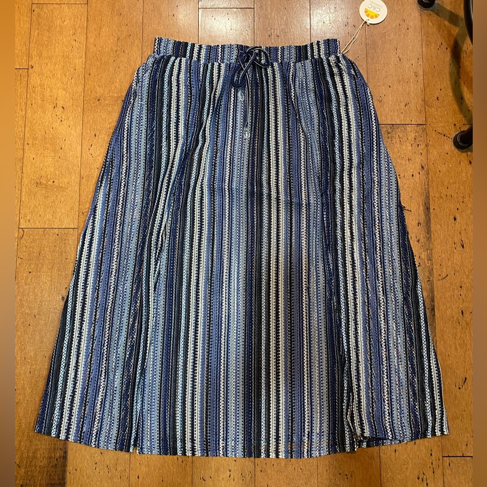C & C California Blue Striped Open Knit Long Skirt Swim Cover Up X-Large NWT